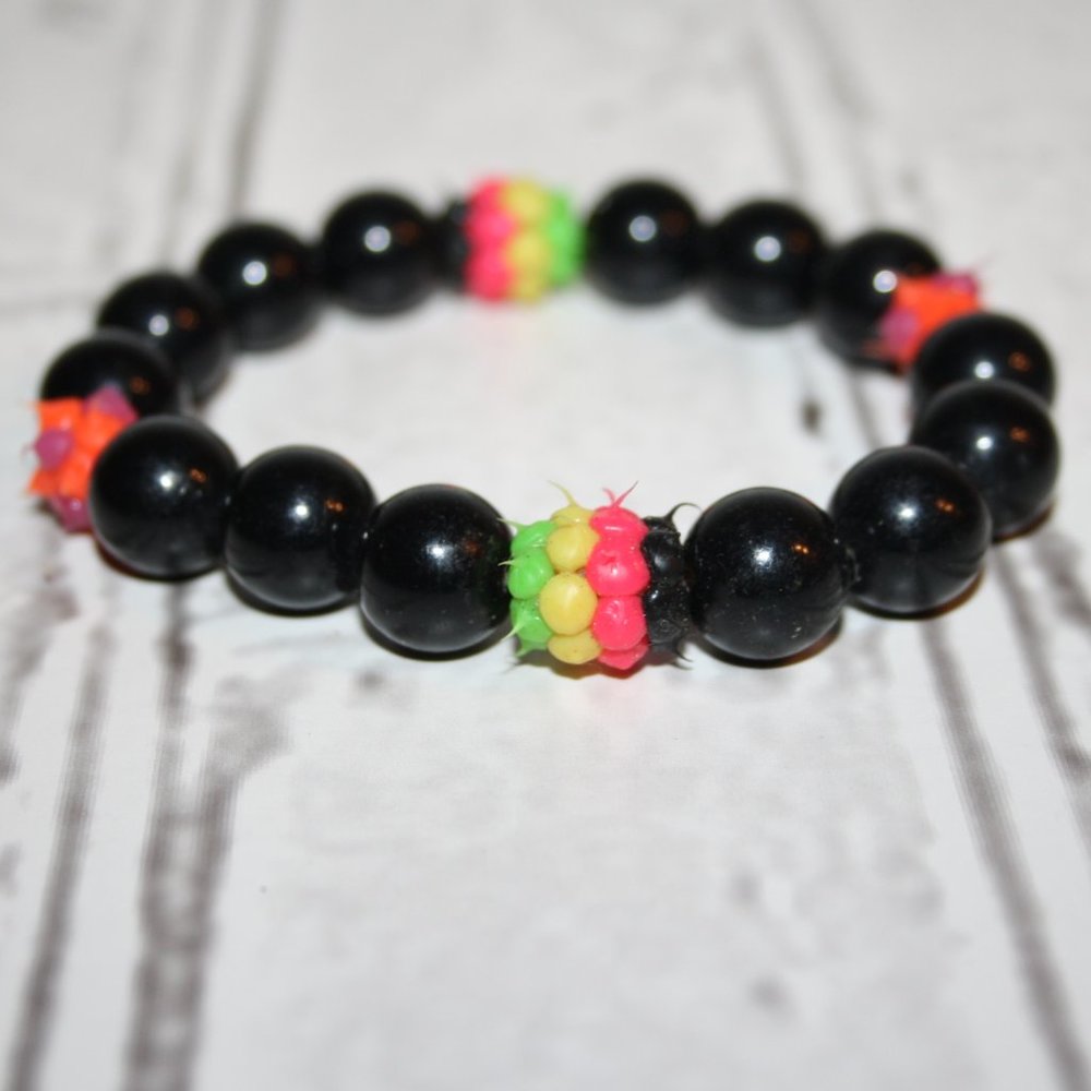 Beaded elastic black and spike ball bracelet Y2K bracelet 7"